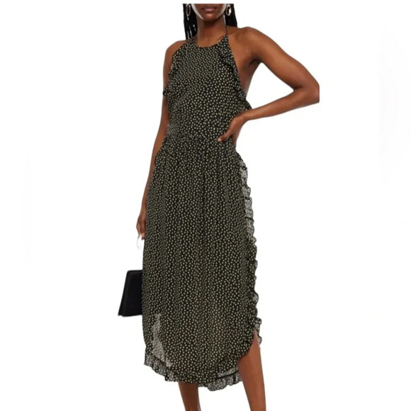 See By Chloe Dot Print Halter Ruffle Dress Black and Yellow Size 8 NWT - Picture 2 of 15